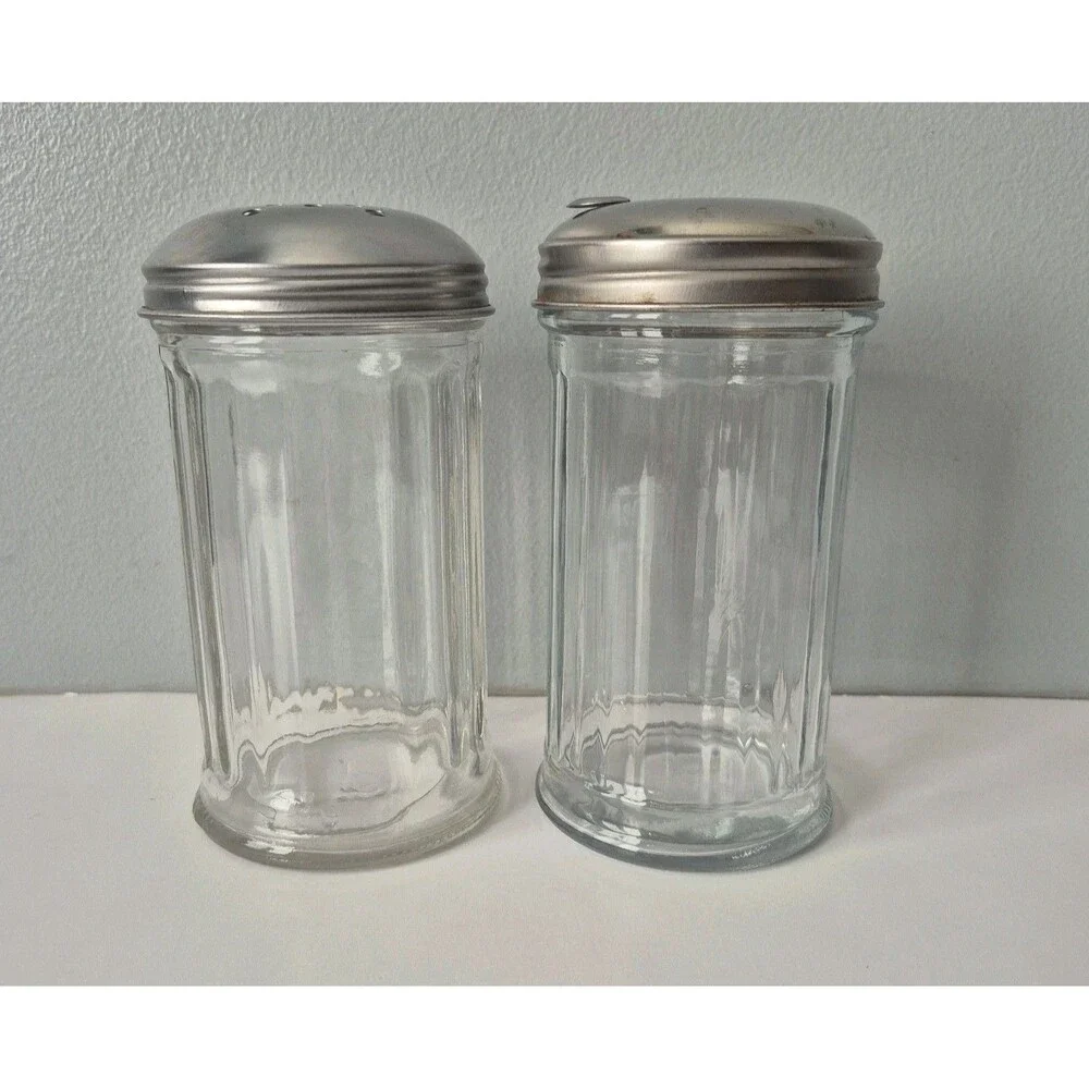 VTG Mid Century Restaurant Style Clear Ribbed Glass Sugar and Creamer Dispenser
